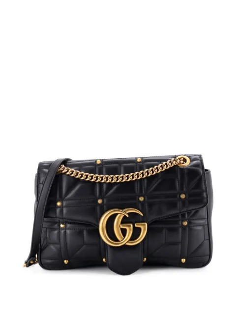 Gucci Pre-Owned GG Marmont Flap Bag Studded Matelasse Leather Medium shoulder bag Black W4T2V7HCUFAS76MR