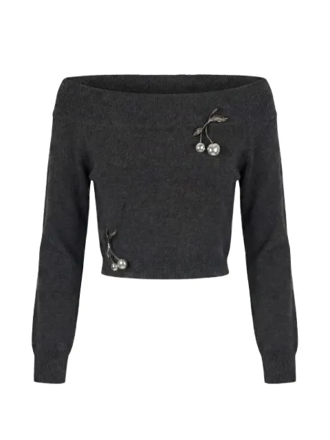 Monse cherry-embellished off-shoulder sweater Grey MP260114VIC