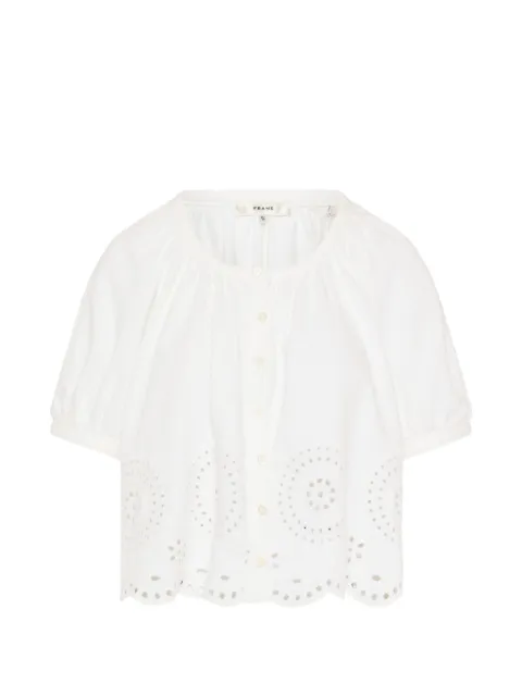 FRAME openwork-trim puff-sleeve top White 7067EM182