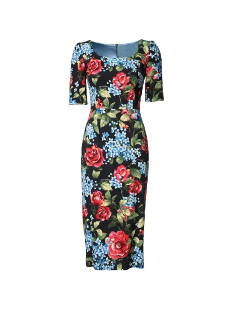 Dolce & Gabbana floral-print scoop-neck dress Black F6H4PTFSIBR