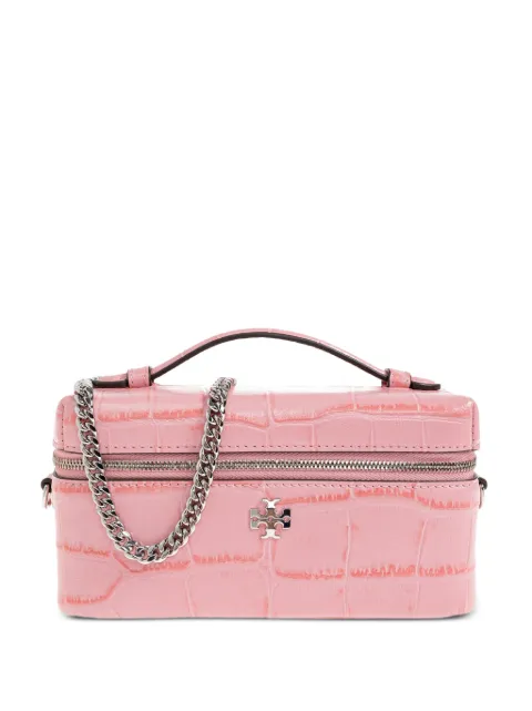 Tory Burch mini Charlie croc-embossed vanity case esat-west bag Pink 1829430