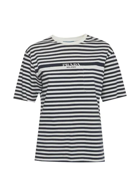 Prada Pre-Owned striped logo-print T-shirt Blue 1331946