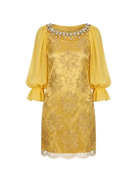 Dolce & Gabbana crystal-embellished lace mini dress Yellow DOLCE10005