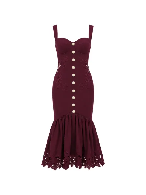Self-Portrait floral-lace ruffled midi dress Red PF26038MBU