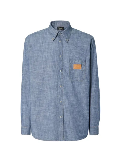 FENDI logo-patch button-down shirt Blue FS1296AY0C