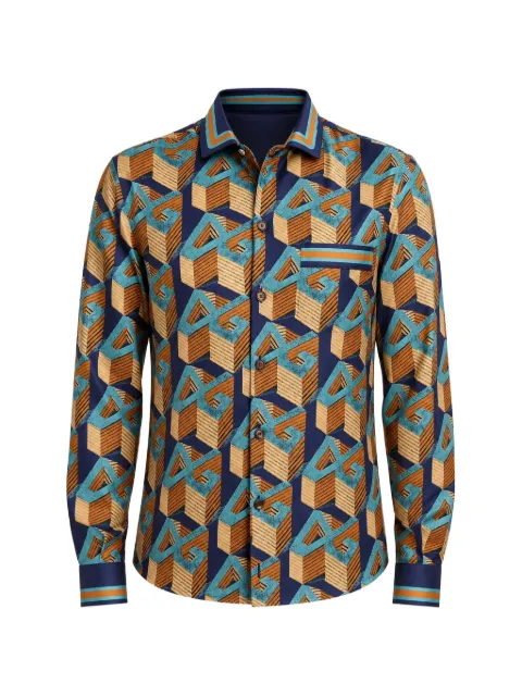 Dolce & Gabbana Multicolor DG Logo silk shirt Blue G5EM2TFI10I
