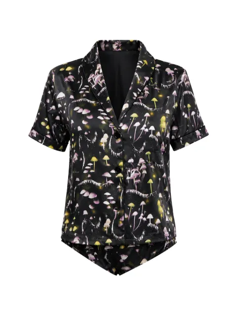 Fleur Du Mal mushroom-print short-sleeve pyjama top Black TP04030878