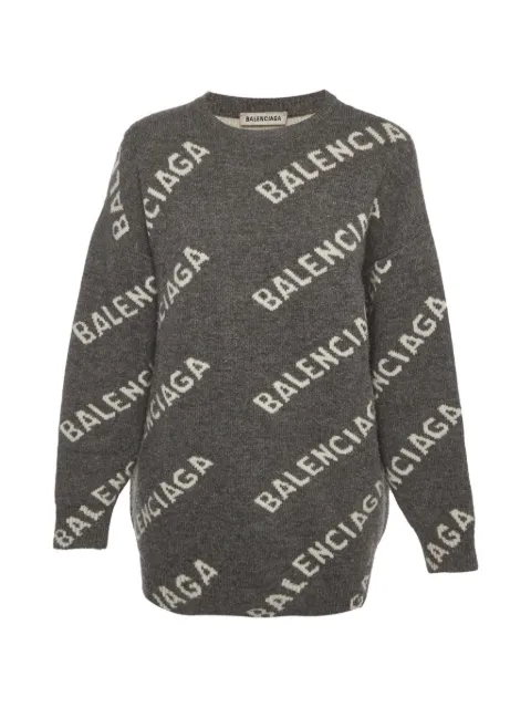 Balenciaga Pre-Owned logo-motif oversized wool sweater Grey 1334309