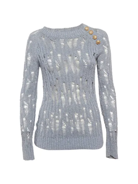 Balmain Pre-Owned button-detail open-knit sweater Blue 1291847
