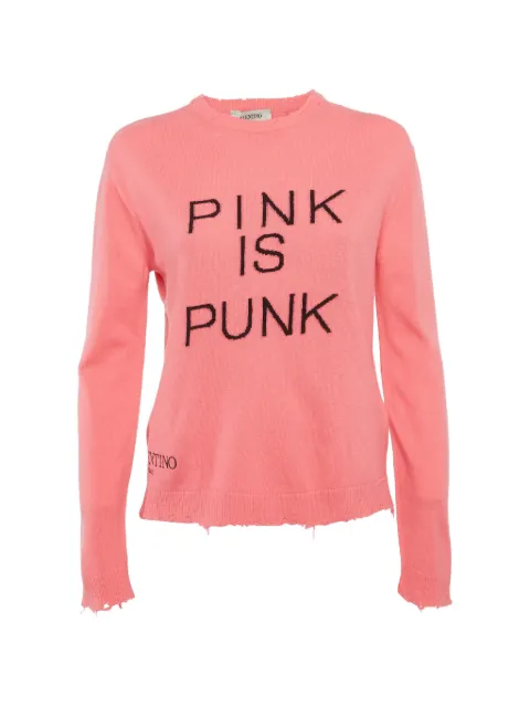 Valentino Garavani Pre-Owned distressed-hem crew-neck sweater Pink 1291856