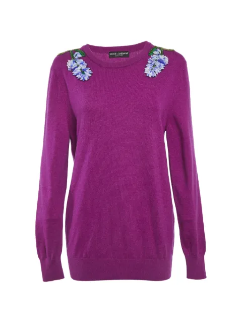 Dolce & Gabbana Pre-Owned floral-appliqué cashmere sweater Purple 1293166