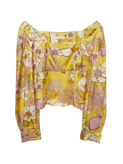 SANDRO floral-print square-neck blouse Yellow 1326735