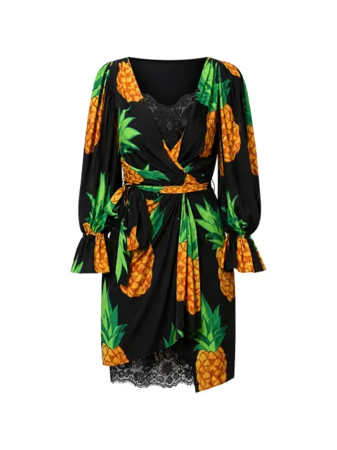Dolce & Gabbana pineapple-print wrap mini dress Black DR81681
