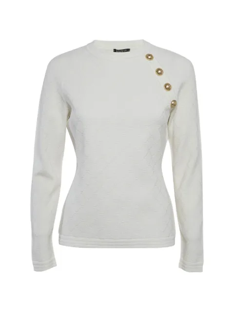Balmain Pre-Owned button-detail diamond-pattern sweater White 1288552
