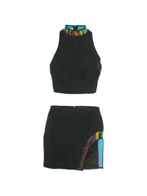 David Koma hologram vinyl-trim skirt set Black 1266708