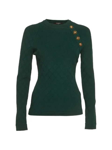 Balmain Pre-Owned textured-knit button-detail sweater Green 1296036