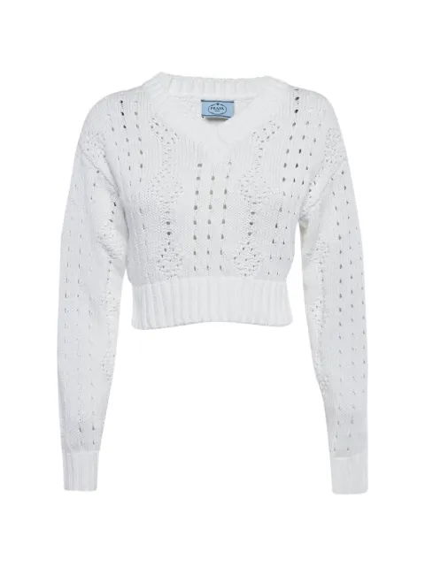 Prada Pre-Owned open-knit V-neck sweater White 1256230