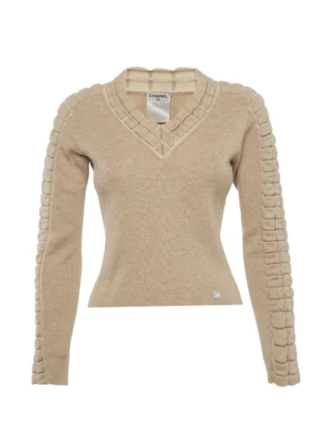 CHANEL Pre-Owned quilted V-neck sweater Neutrals 1317926
