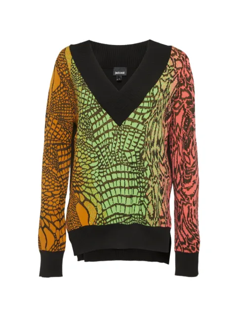 Just Cavalli Vintage animal-pattern V-neck sweater Black 1304134