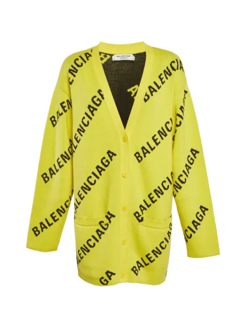 Balenciaga Pre-Owned logo-pattern knit cardigan Yellow 1290020