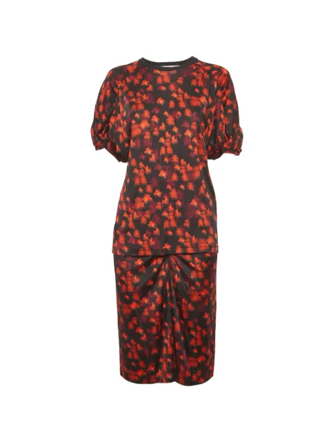 Givenchy Pre-Owned floral-print puff-sleeves midi skirt set Black 1304978