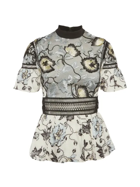 Self-Portrait floral-embroidered ruffled blouse White 1290005