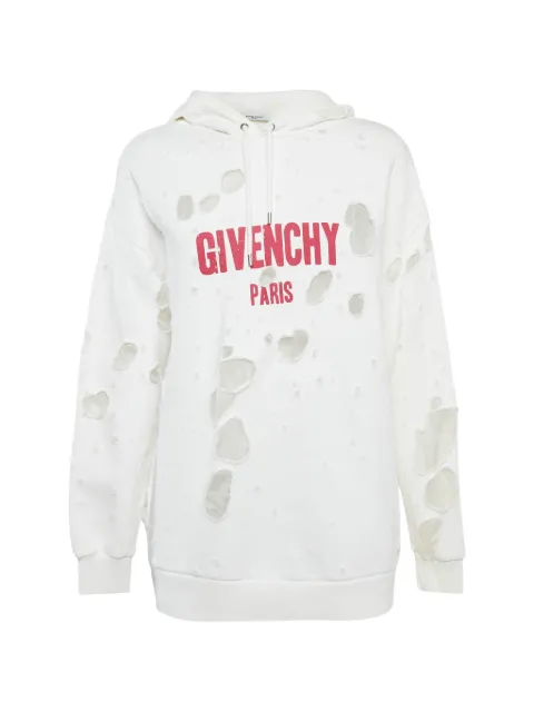 Givenchy Pre-Owned logo-print distressed-details hoodie White 1277406