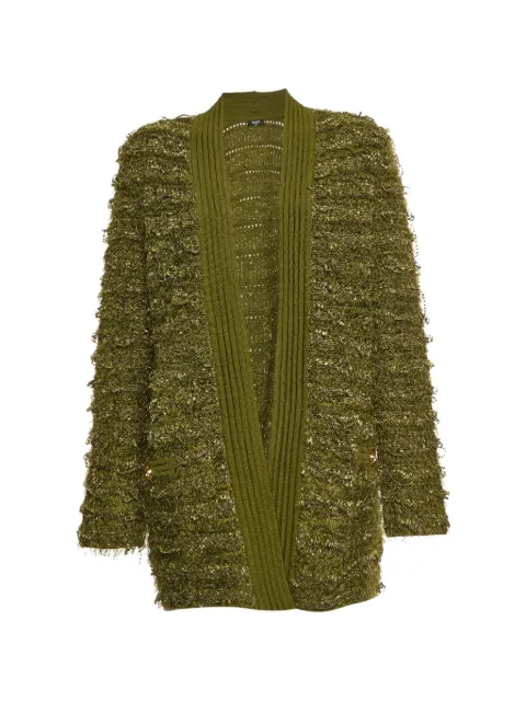 Balmain Pre-Owned longline tweed cardigan Green 1332325