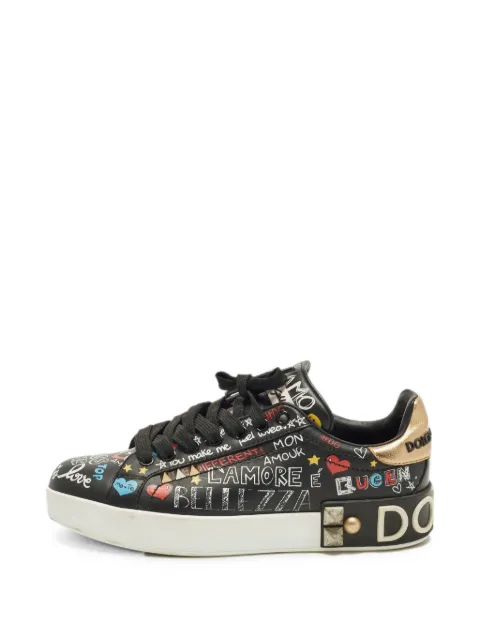 Dolce & Gabbana Pre-Owned Portofino graffiti-print sneakers Black 1306665