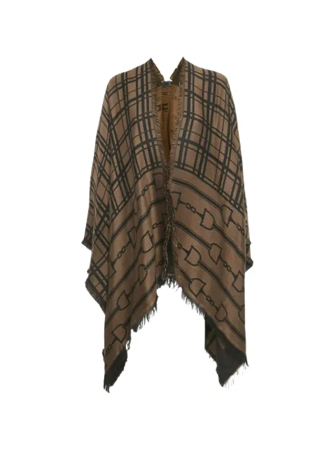 Elisabetta Franchi jacquard frayed knit cape Brown 1266996