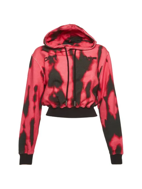 Off-White Pre-Owned logo-print cropped hoodie Red 1292049