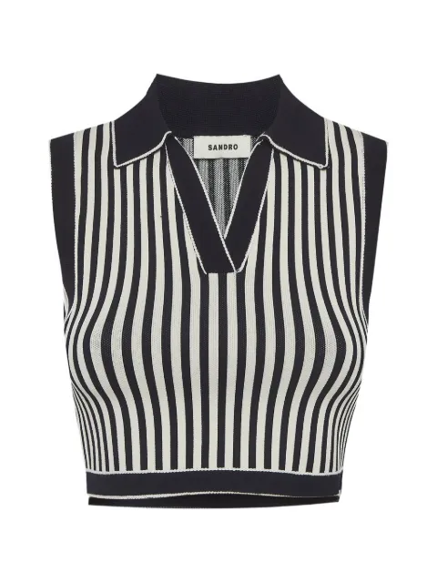 SANDRO striped cropped polo shirt Black 1309305