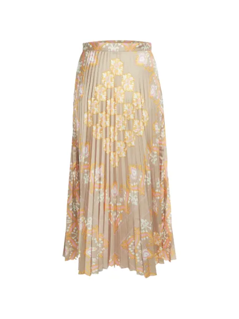 SANDRO Fulgence floral-print pleated midi skirt Neutrals 1335577
