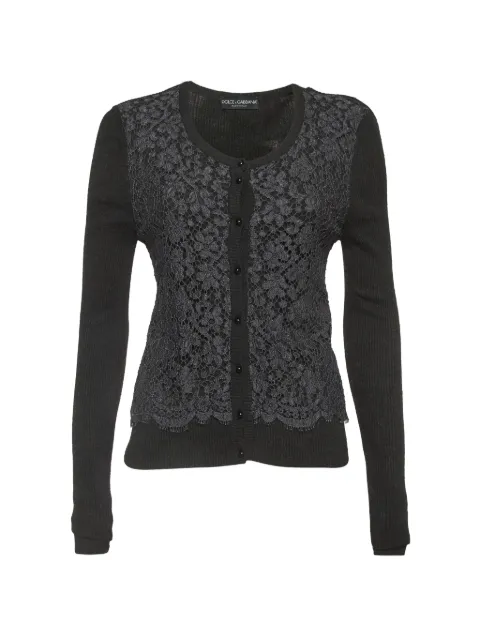 Dolce & Gabbana Pre-Owned lace-panel rib-knit cardigan Grey 1293176