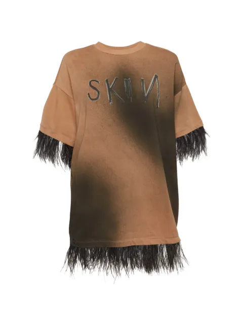 Roberto Cavalli Vintage feather-trim oversized T-shirt Neutrals 1332967