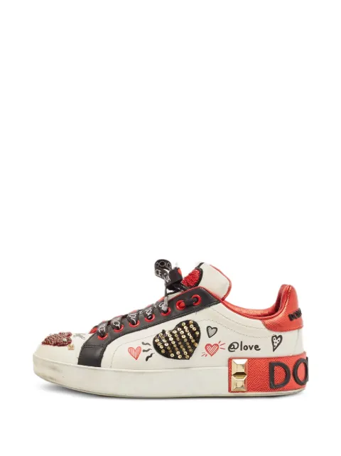 Dolce & Gabbana Pre-Owned Portofino heart-embellished sneakers White 1322935