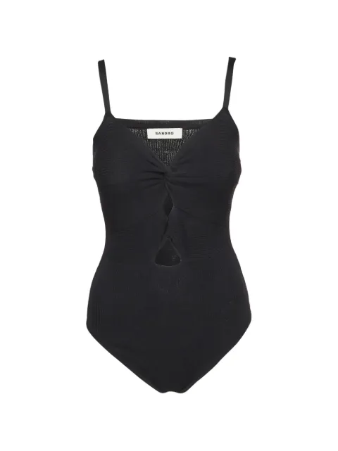 SANDRO ribbed-knit cut-out bodysuit Black 1332901