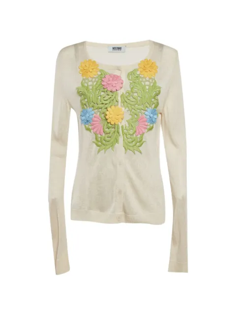 Moschino Pre-Owned Cheap and Chic floral appliqué cardigan Neutrals 1290054