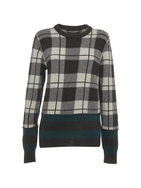 Dolce & Gabbana Pre-Owned plaid-print rib-knit sweater Grey 1314258