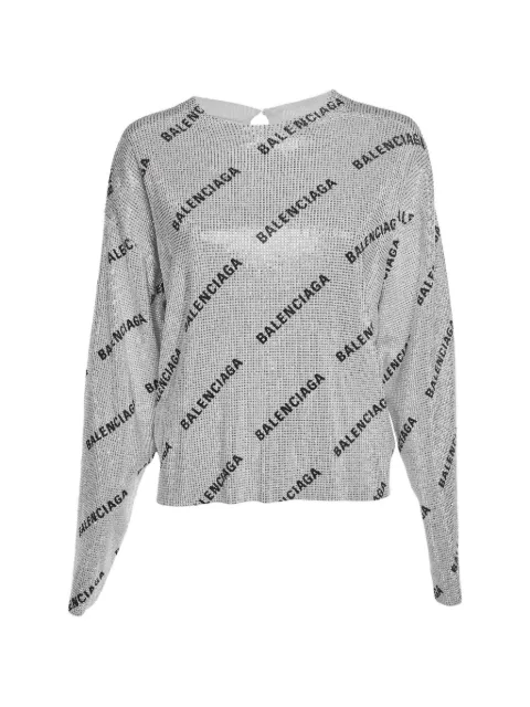 Balenciaga Pre-Owned logo rhinestone-embellished sweater Grey 1327576