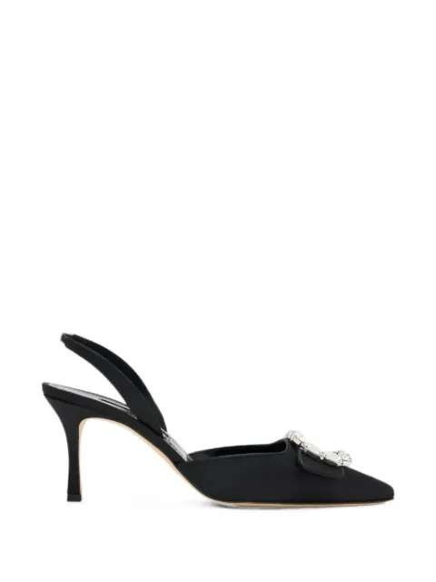 Manolo Blahnik Maysale crystal-buckle slingback pumps Black 1263183