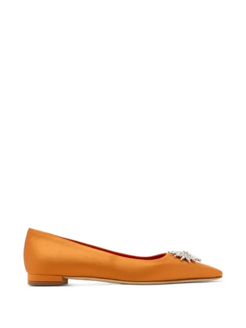 Manolo Blahnik crystal-embellished pointed-toe ballet flats Orange 1263150