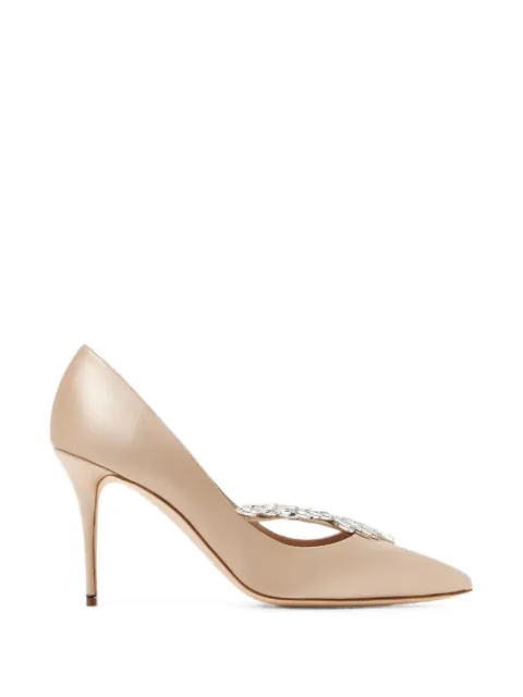 Manolo Blahnik Nadira crystal-embellished pointed-toe pumps Neutrals 9XX0367