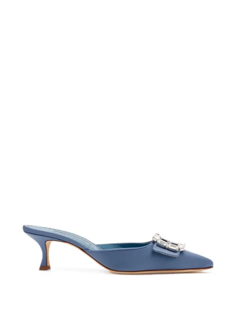 Manolo Blahnik Mayjou crystal-buckle heeled mules Blue 4252232