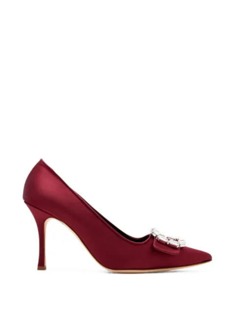 Manolo Blahnik Hangisi crystal-buckle pumps Red 4252301