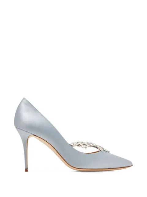 Manolo Blahnik Nadira crystal-embellished satin pumps Blue 9XX0367