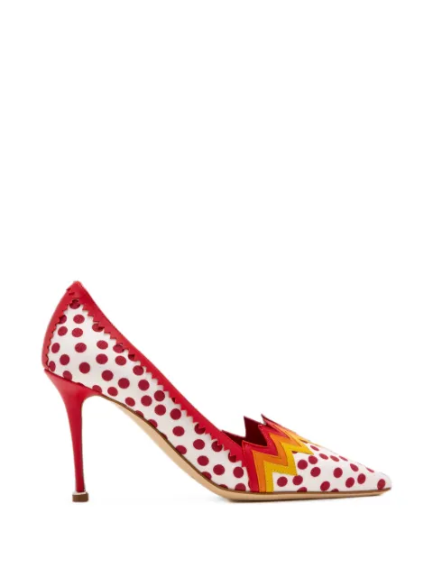 Manolo Blahnik YQUEM polka-dot zigzag-trim pumps White 1263034