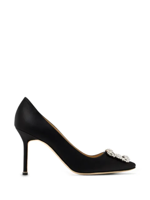 Manolo Blahnik Hangisi 90 crystal-buckle pumps Black 9XX0317