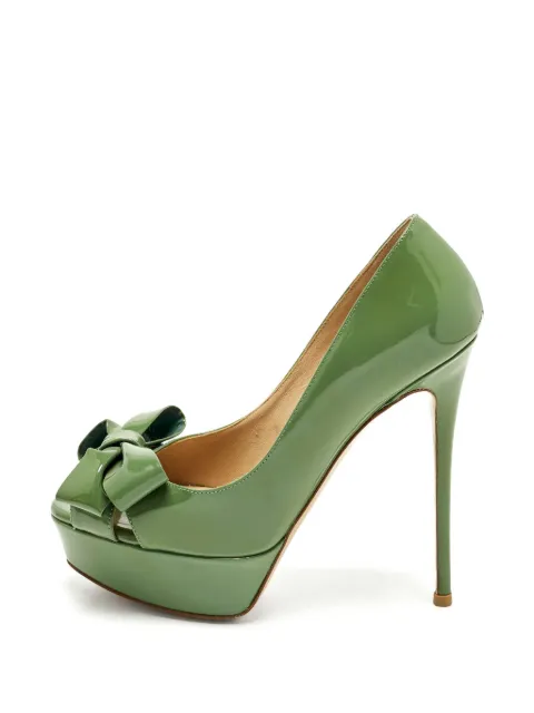 Valentino Garavani Pre-Owned Couture bow peep-toe platform pumps Green 1275440