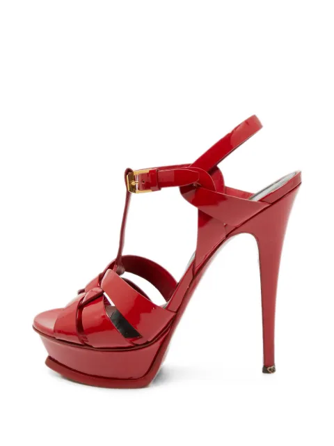 Saint Laurent Pre-Owned Tribute leather heeled sandals Red 1316178